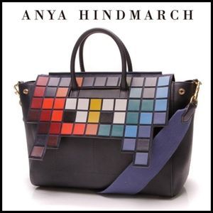 Anya Hindmarch Space Invaders Messenger Bag Navy Flap Tote Crossbody retro purse